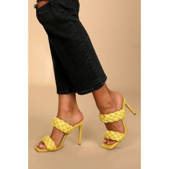 💛NEW Steve Madden Kenley Citron‎ Braided High Heel Sandals Slide-on Yellow 5.5 - Picture 2 of 9